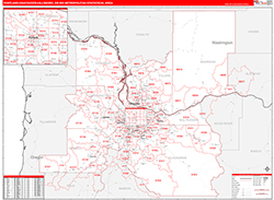Portland-Vancouver-Hillsboro Metro Area Wall Map Red Line Style 2026
